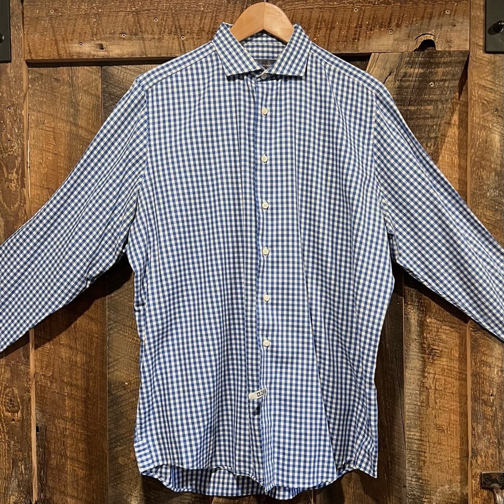Blue and White Gingham Casual Button Down Shirt